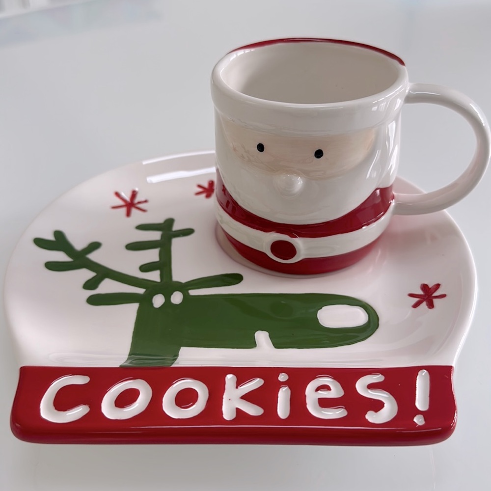 Santa Christmas Cookie Plate and Mug Set
